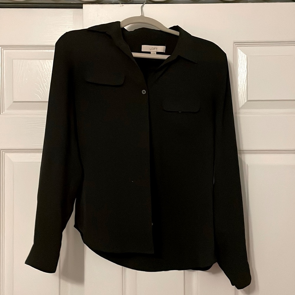 LOFT black sheer button up blouse